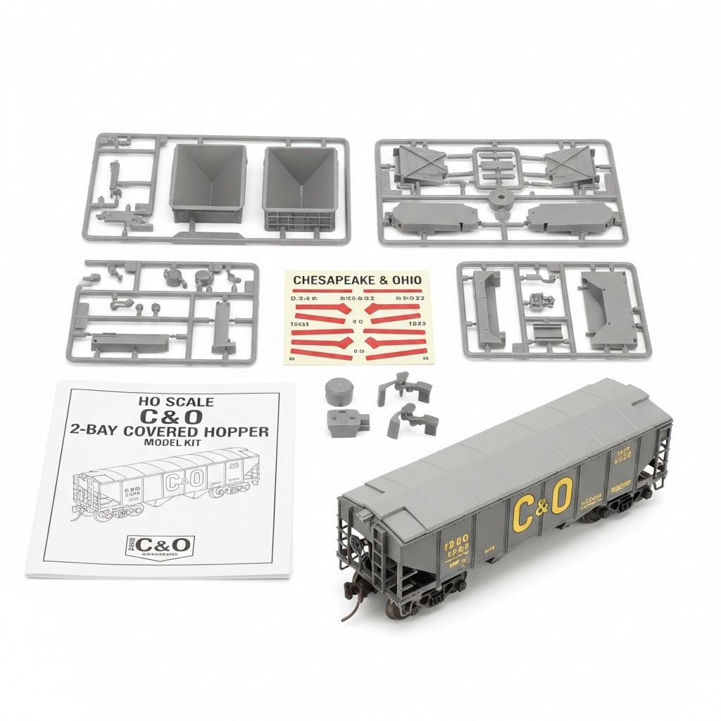HO Scale C&O 2-Bay Covered Hopper Model Kit