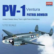 Academy 1/72 scale plastic model kit of Lockheed PV-1 Ventura patrol bomber with detailed parts and decals