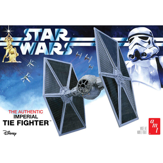 1/48 scale AMT Star Wars TIE Fighter model kit with clear canopy details, suitable for ages 10 and up.