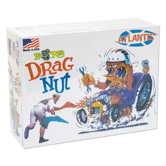 Rat Fink Drag Nut Hot Rod Plastic Model Kit on a white background