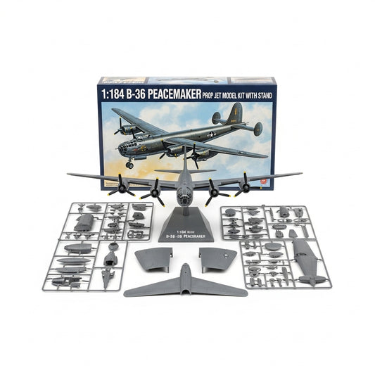 1:184 B-36 Peacemaker strategic bomber model kit with gray plastic parts and display stand by TheHobbyBench.com