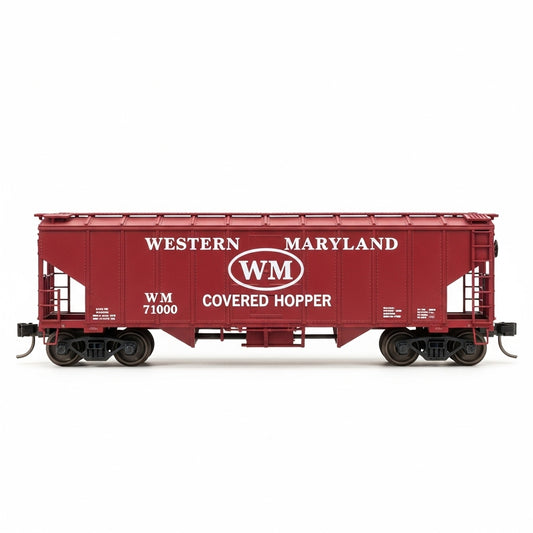 HO Scale Western Maryland Covered Hopper Car, side view
